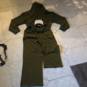 Love Theory Olive Green Hoodie and Pants Set with Head Ban